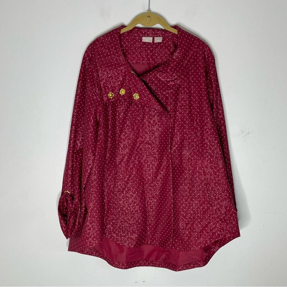 CHICO’S Burgundy and Pink Polka Dot Leopard Polyester Blend Jacket Size 3